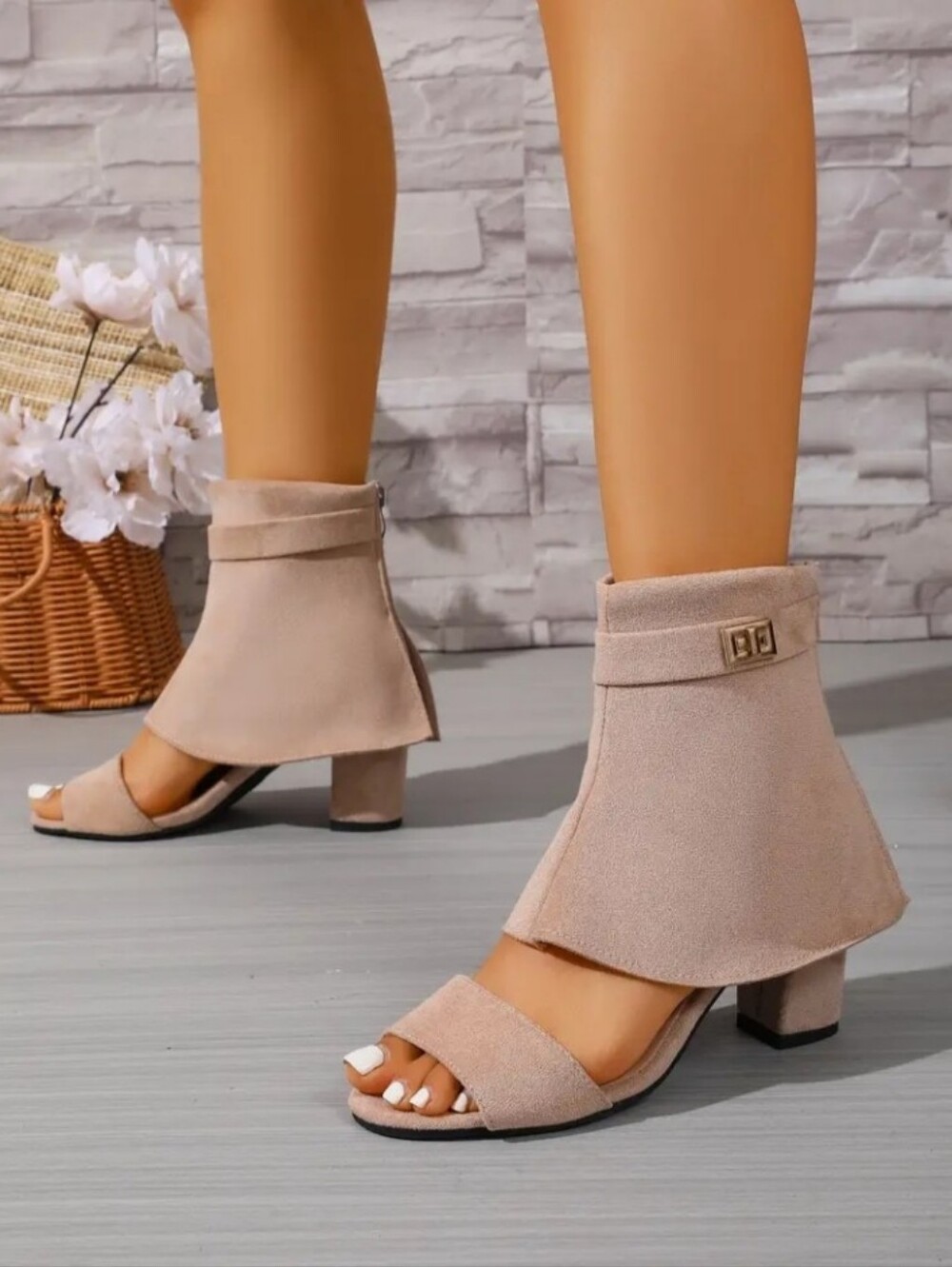 Summer New Product Calf-Length Sandals- Chunky Heel Toe-Exposing Sandals- Leisur - Picture 3 of 5